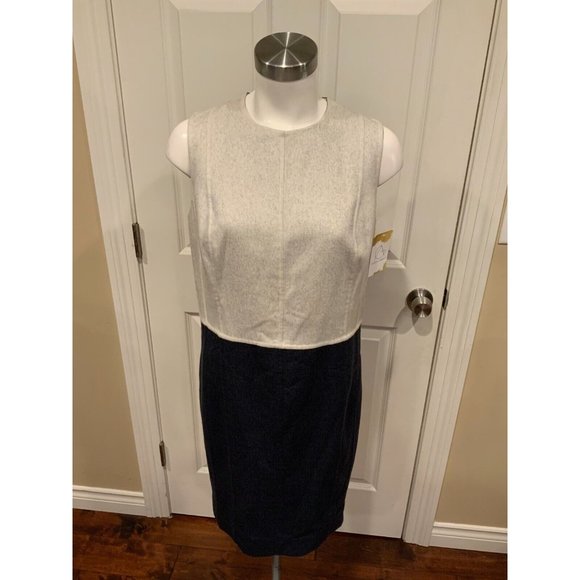 AKRIS Gray & Blue 100% Wool Sleeveless Shift Dress, Size 10 (US), 42 (FR)